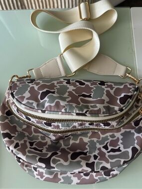 Neutral Camo Crossbody Bag with Cream Strap